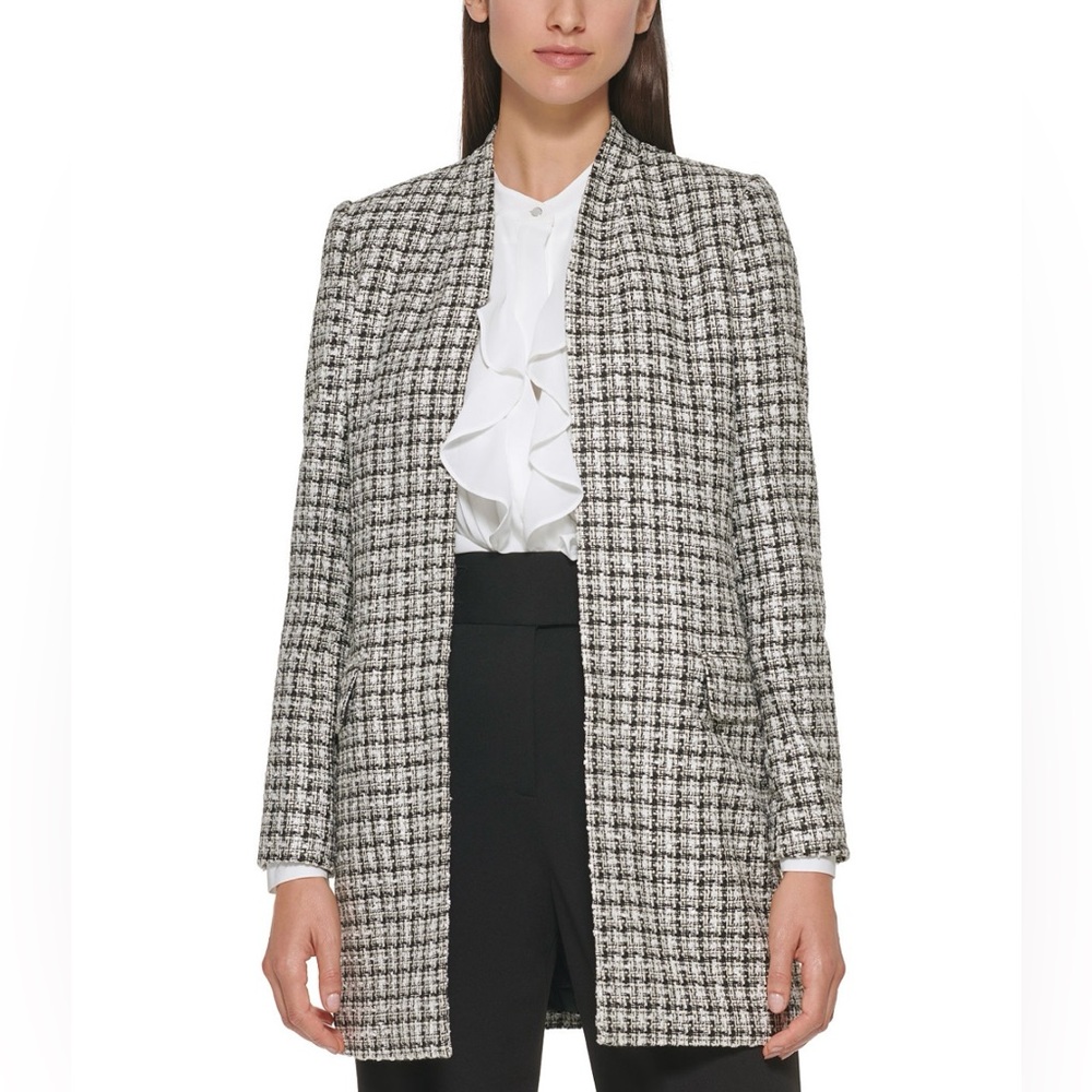NEW Calvin Klein Petite Open Front Tweed Jacket